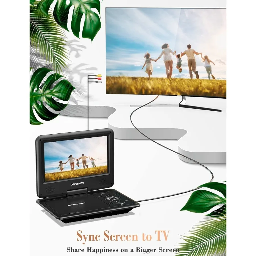 DBPOWER 11.5 Portable DVD Player 5Hour Builtin Rechargeable Battery 9 Swivel Screen Support CD DVD SD Card USB Remote Control 1