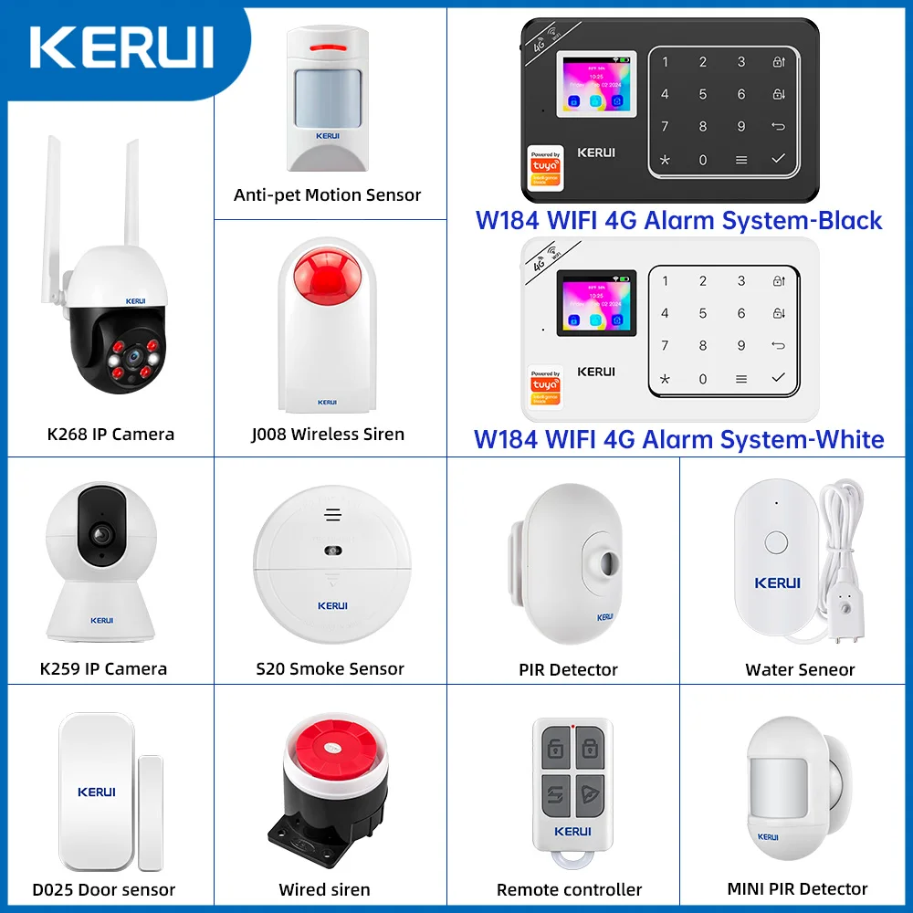 KERUI DIY Your Home Alarm Set 4G / WiFi Alarm System for Home Security Protection Motion Detector Door Sensor Tuya Smart APP
