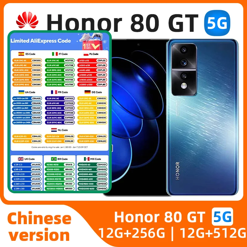 HONOR 80 GT 5g SmartPhone 6.67inch 120HZ Screen  Snapdragon8+ gen1 54MP Camera 4800mAh 66W Charge Android Original Used Phone