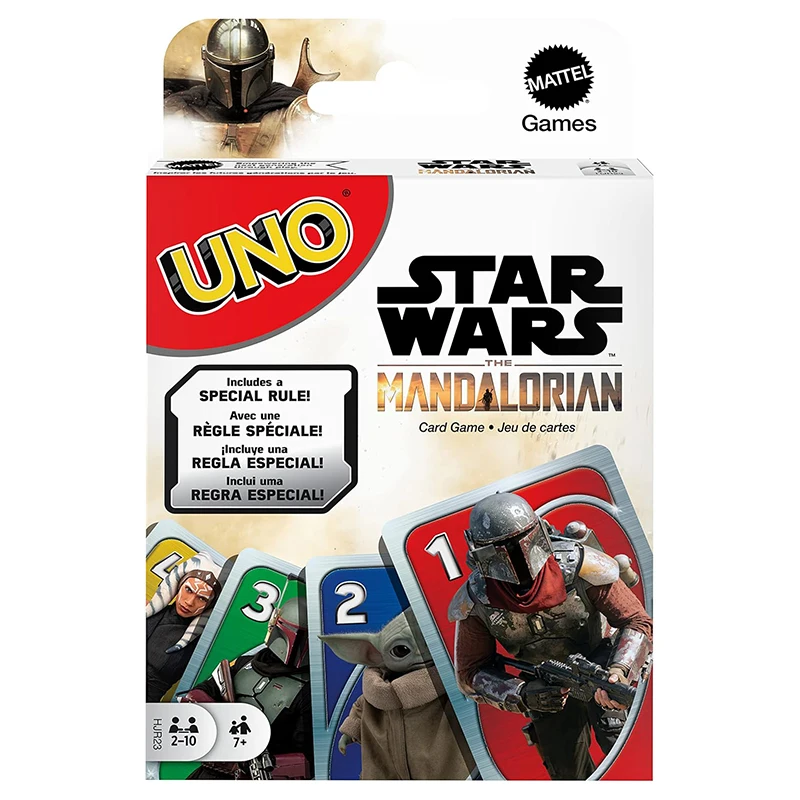 Mattel Games UNO The Mandalorian kartu permainan papan permainan untuk orang dewasa keluarga malam berkemah dan remaja liburan hadiah mainan untuk anak-anak