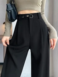 Elegant Classic Formal SuitPants Women Loose Vintage Korean Style Pleated Old Money Wide Baggy  Office Trousers