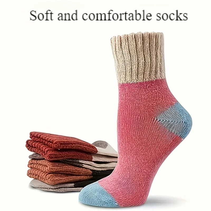 

Теплые женские носки из смеси кроличьей шерсти — 5 пар вязаных носков с геометрическим узором, всесезонные мягкие, только для ручной стирки