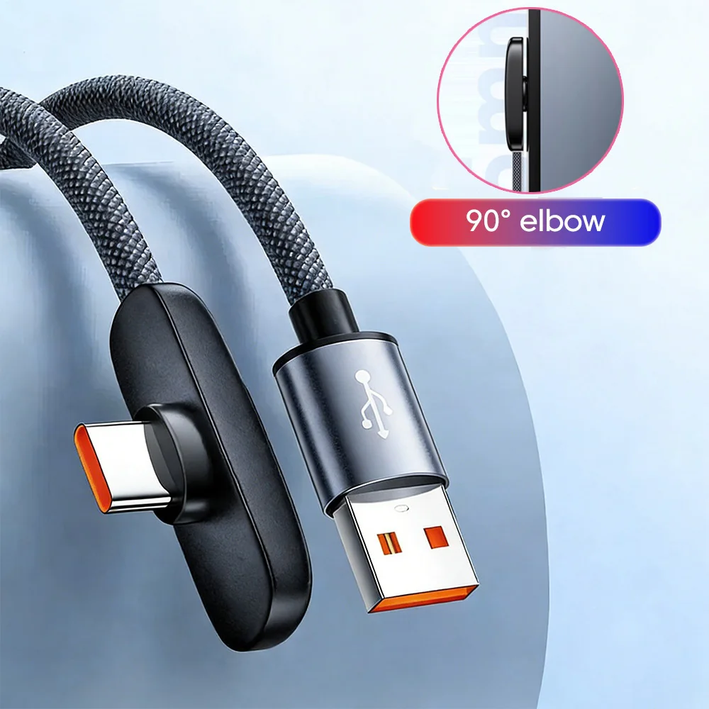 Cable de carga USB con conector en ángulo de 90 grados, cable de datos de carga rápida USB a Tipo-C 3A, cable de datos USB para Samsung Xiaomi Poco