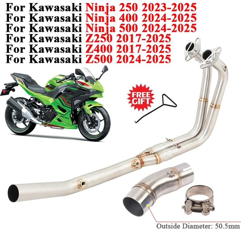 

Motorcycle Exhaust Escape Systems For Kawasaki Ninja 250 400 500 Z250 Z400 Z500 2017 - 2025 Slip On Front Link Pipe 51mm Muffler