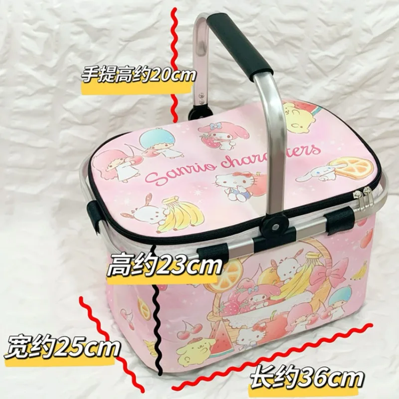 Sanrio Hello Kitty Picnic Basket Outdoor Foldable Storage Box Cartoon Anime Kuromi Accessories Kawaii Camping Insulated Basket