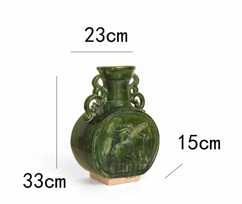 Emerald Glaze Celestial Horse Ceramic Double-Handled Vase with Green Relief Design Showroom Display Cabinet Artistic Ornament