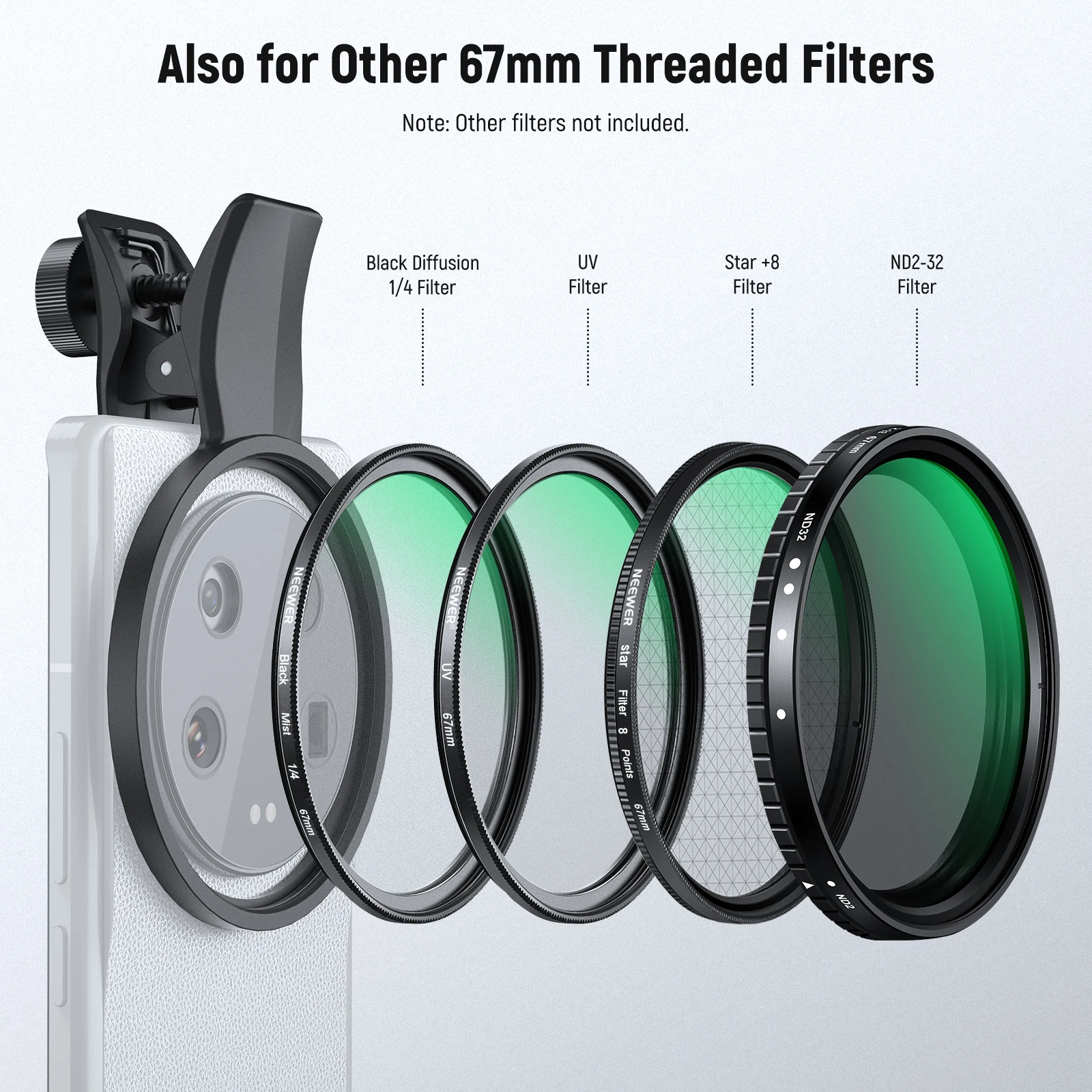 NEEWER 67 mm 7-teiliges ND-Filter-Set für Android Samsung Google Pixel Huawei Xiaomi Clip On CPL+ ND32 + Starlight + GND-Kameraobjektiv – Detail 7