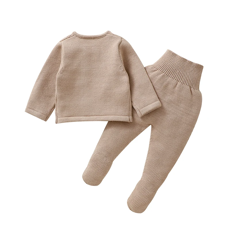 Infant Girls Clothes Sets Autumn Solid Long Sleeve Sweaters Cardigans+Pants Newborn Knitted Outfits 0-9m Toddler 2pcs Tracksuits