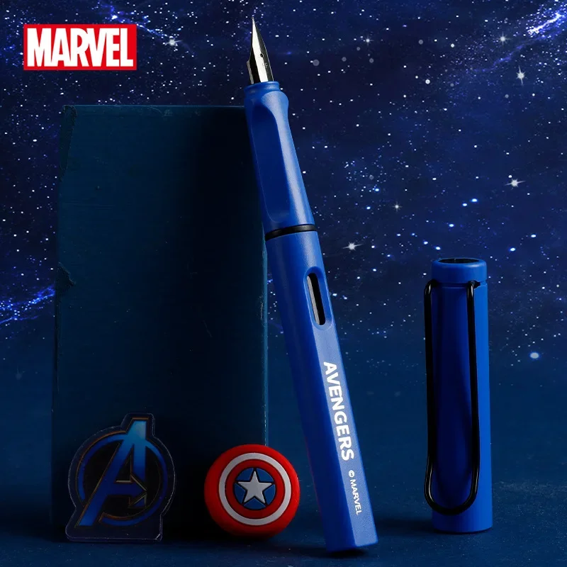 0.5mm Disney Cartoon Captain America Pen Set Frozen Strawberry Bear Ink Bag Student Children's Writing Pen Birthday Gift Marvel