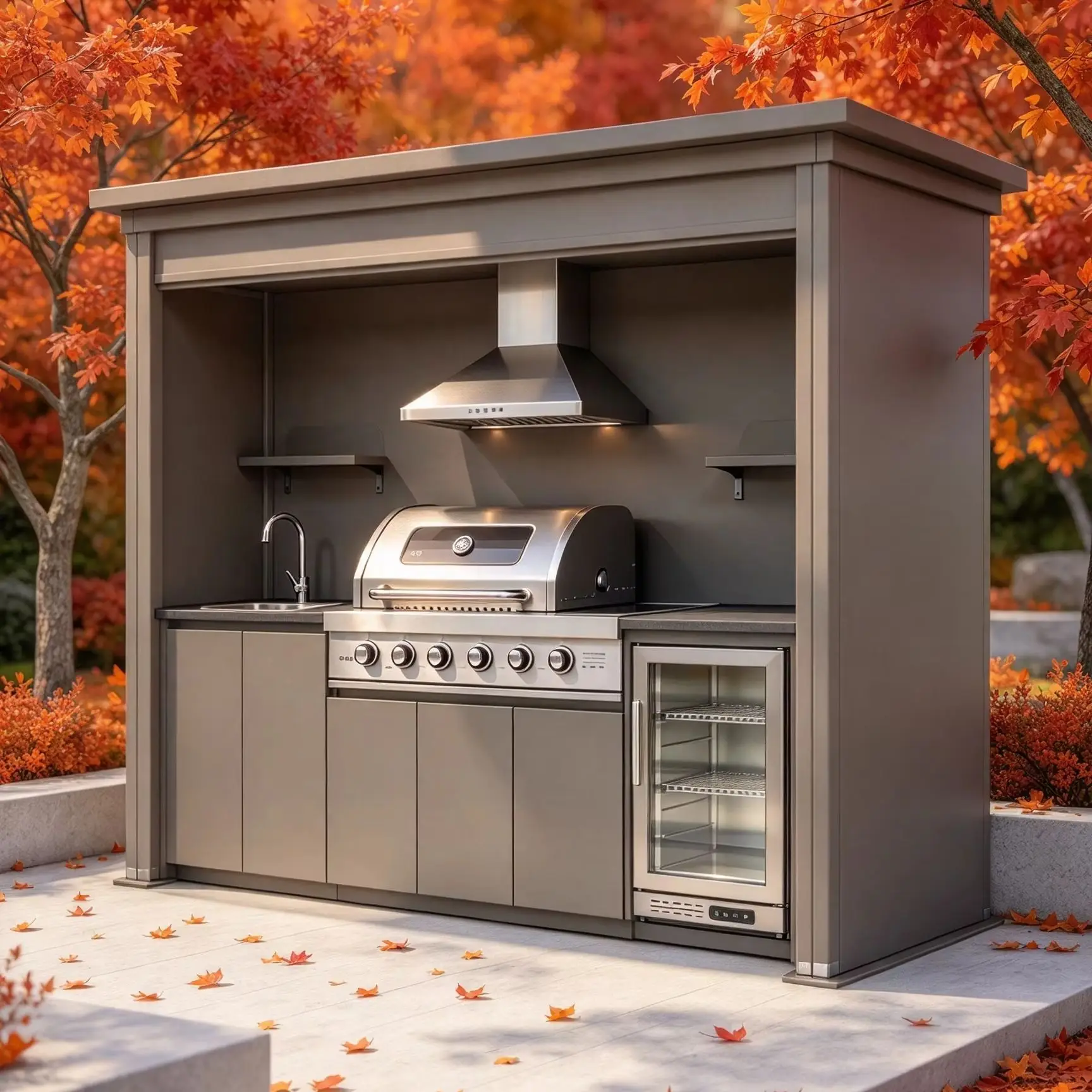 Large Complete Outdoor Kitchen Island Fully Equipped With Gas Grill Waterproof Aluminum Outdoor BBQ Kitchen For Villa Garden