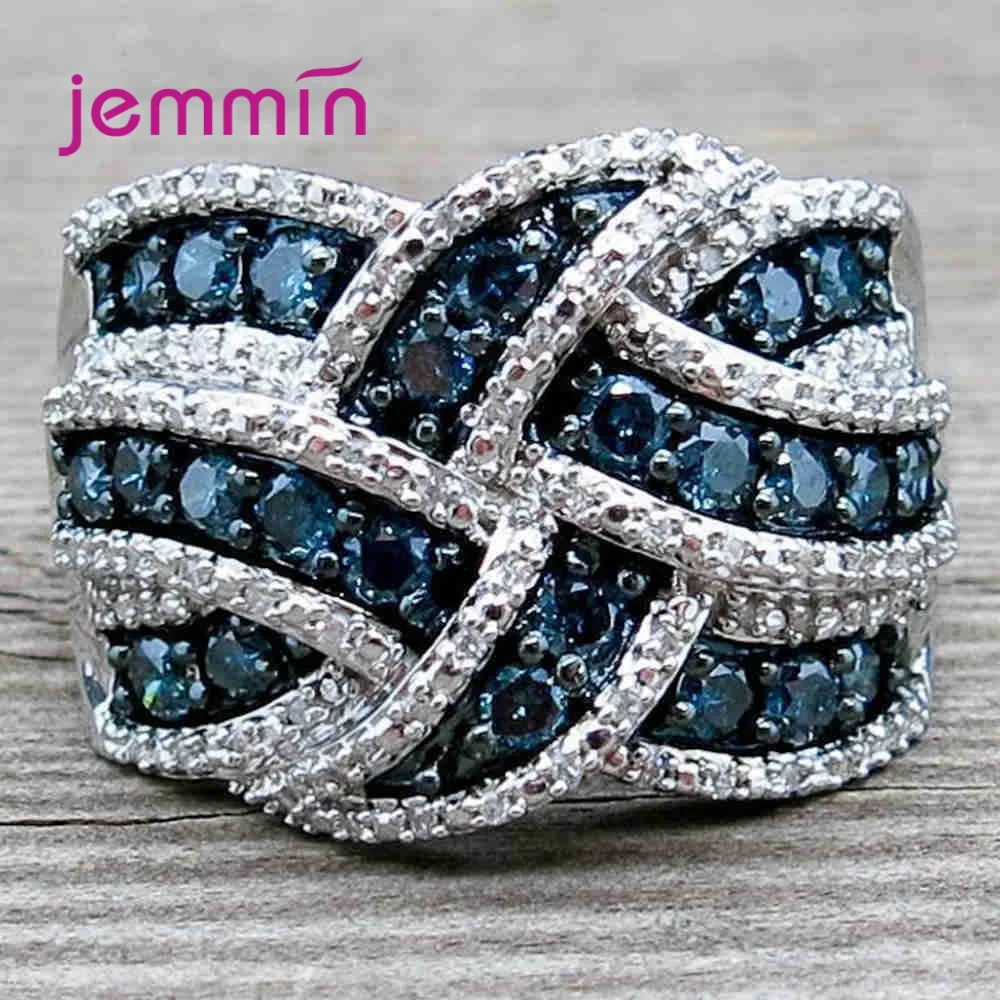 Vintage Style Real 925 Silver  Finger Ring for Women Anniversary Gift Covered with Blue Crystal 925 Silver Jewerly