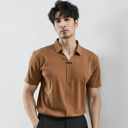 Ice Silk Non-trace Adhesive Short-sleeved POLO Shirt Men's Business Non-ironing V-neck Shirt Collar T-shirt High-end Men's Wear