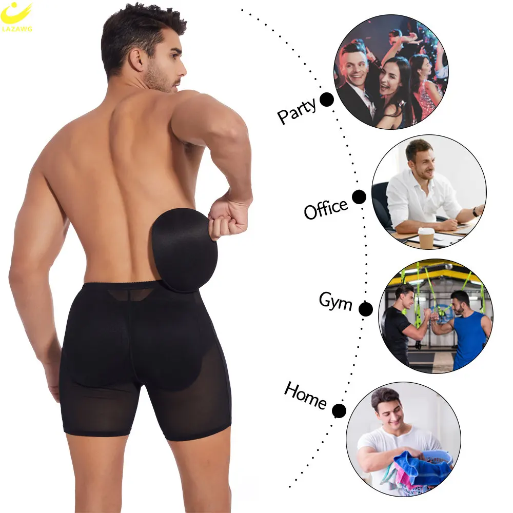 LAZAWG Padded Butt Lifter for Men Panties Tummy Control Hip Enhancer Shorts Push Up Booty Lifting Underwear Slimming Shapewear