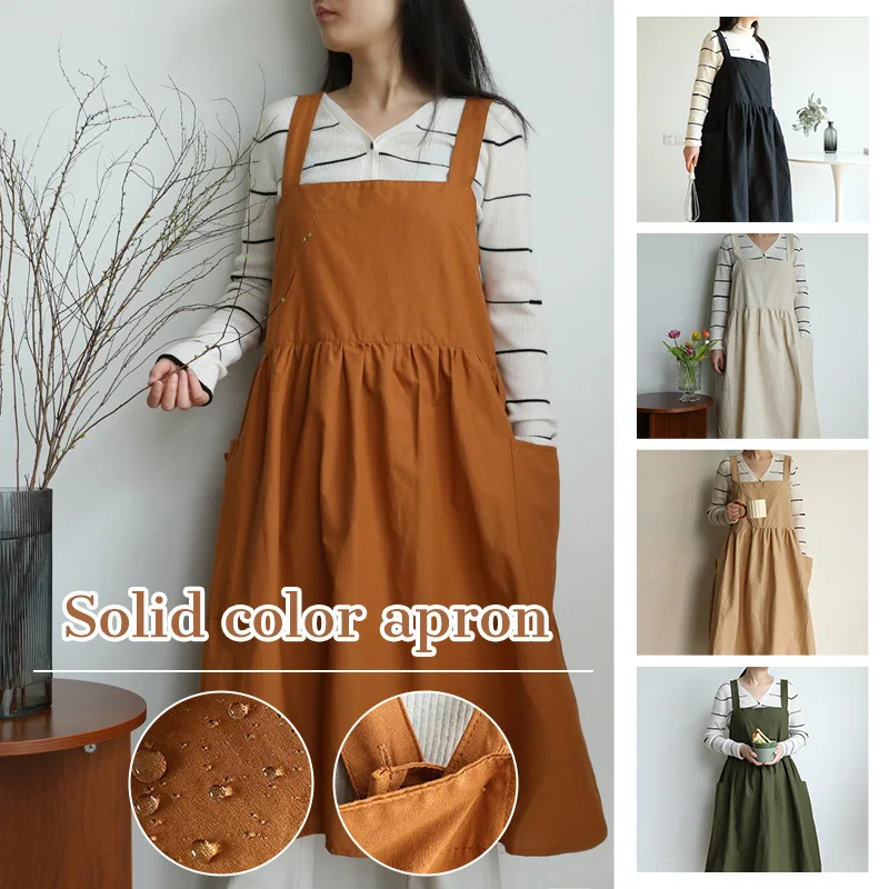 

Nordic Style Simple Cotton Apron Sleeveless Kitchen Apron Japanese Housework Baking Wrap Florist Dress Literary Art Cotton Apron