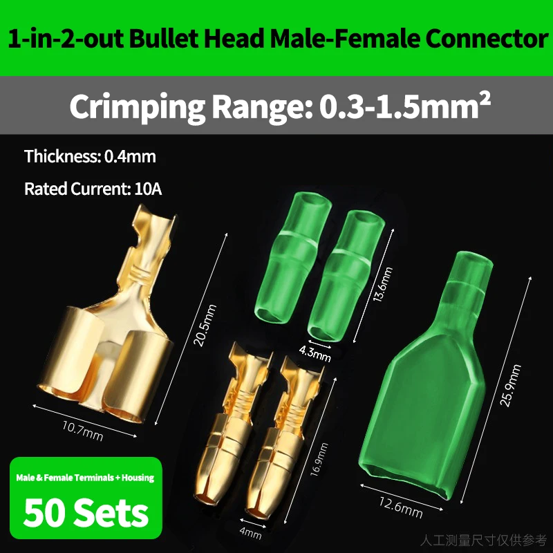 50sets 4.0mm bullet Crimp terminal car electrical wire connector diameter Female+Male+sheath Case Cold press terminal 1in2ou