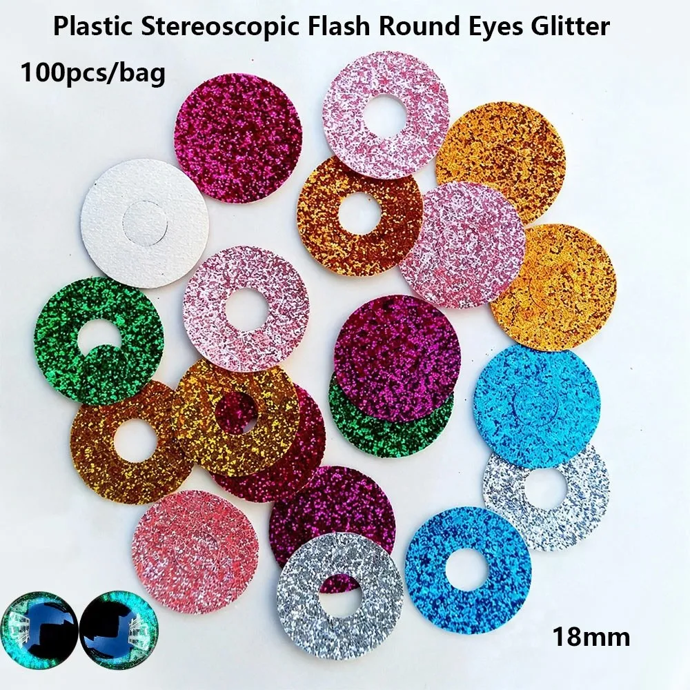 100pcs/bag Plastic Stereoscopic Flash Color Eyes Glitter Mix Colors DIY 3D Comical Round Glitter Eyes 18mm Round Glitter Fabric