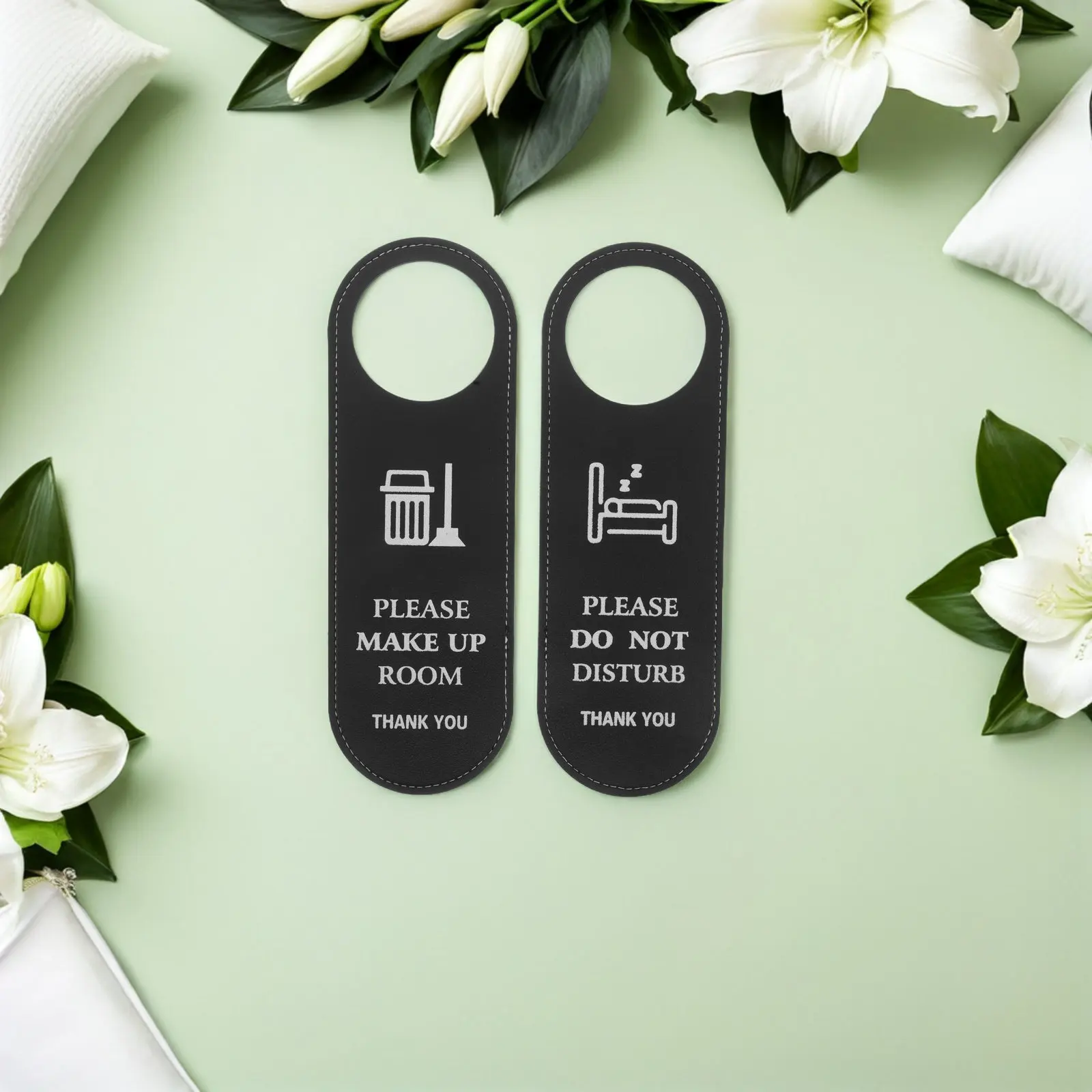 2Pcs Please Do Not Disturb Door Sign Double Sided PU Door Knob Privacy Hanger for Hotel Guest Room Office Bedroom