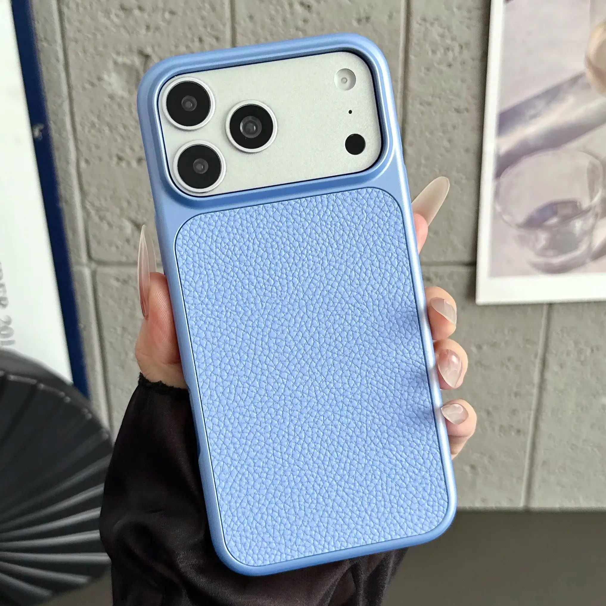 Metal Paint Lychee Leather Pattern Case For iPhone 18 17 16 15 14 13 Pro Max Plating Side Shockproof Protective Business Cover