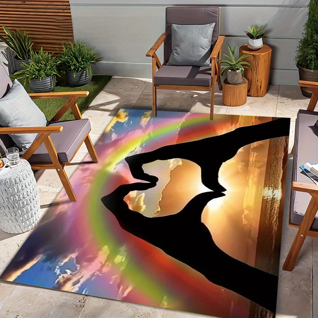 

Modern Ins-Style Suitable for Living Room & Bedroom - Extra Absorbent Soft Rug with Heart Hands & Rainbow Sunset Pattern