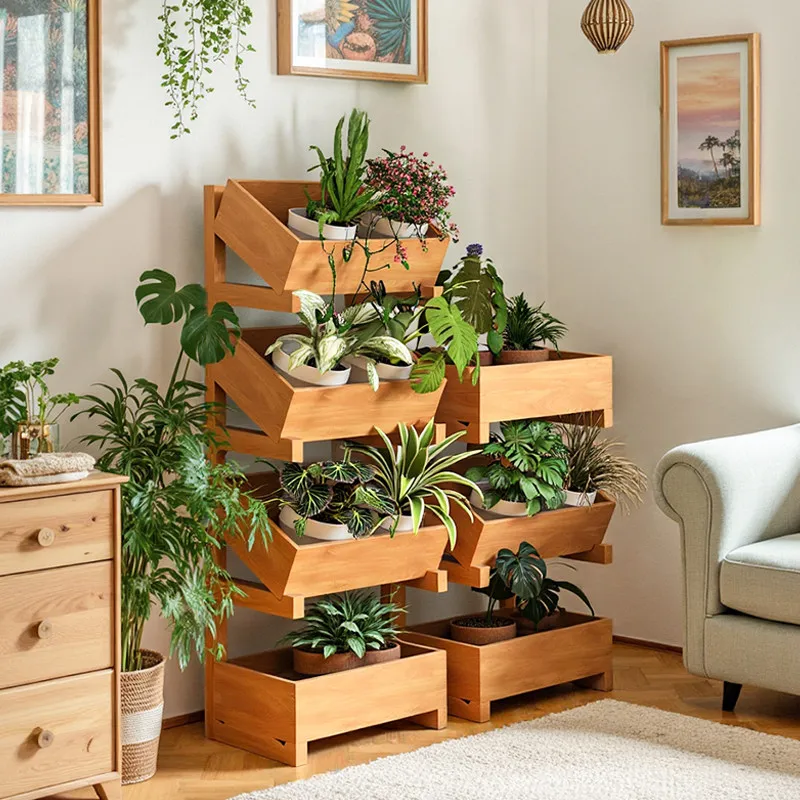 balcony solid wood plant stand floor-to-ceiling medieval multi-layer modern plant shelf aesthetic balkon möbel Outdoor furniture