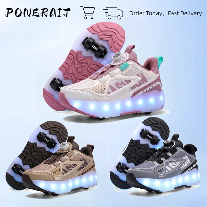 

Four-Wheel LED Luminous Roller Skates Children's Convenient Rotating Buckle Skates Boys And Girls Sports Deformation Shoes