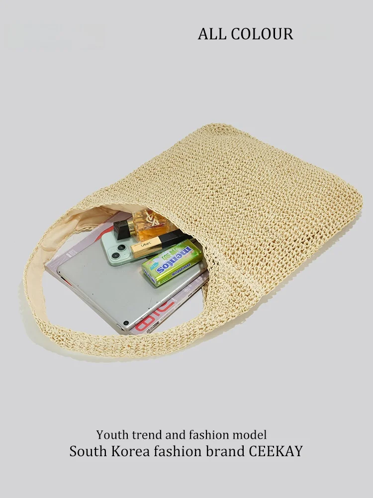 Ceekay Summer Beach Vacation Travel Large Capacity Straw Woven Tote Bag Single Shoulder Bag Women's New Style Casual Simple S...