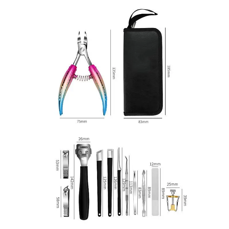 1/11 pièces ensemble de coupe-ongles outil de manucure ensemble de pédicure Kit de lime à ongles en acier inoxydable coupe-ongles ménage ciseaux à ongles portables