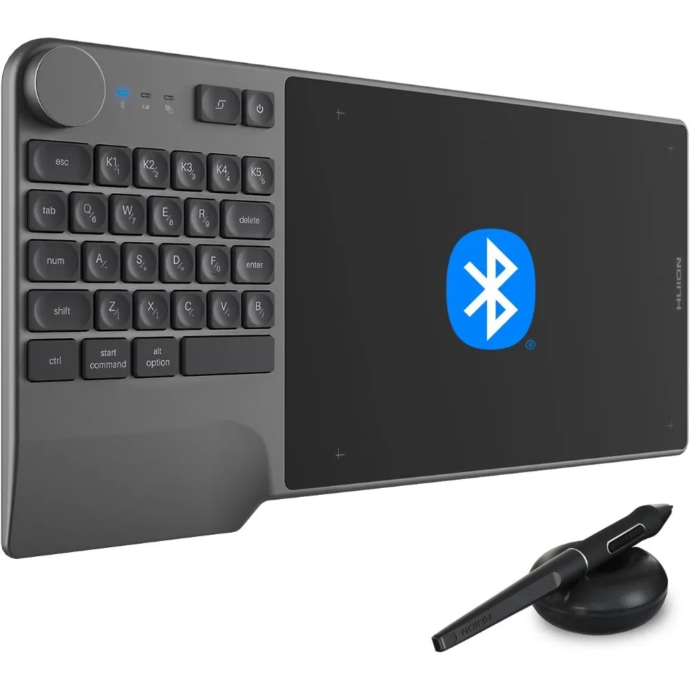 Wireless Drawing Tablet with Dial, 5 Keys, Battery-Free Pen, 8.9x5.6" for PC, Mac, Mobile