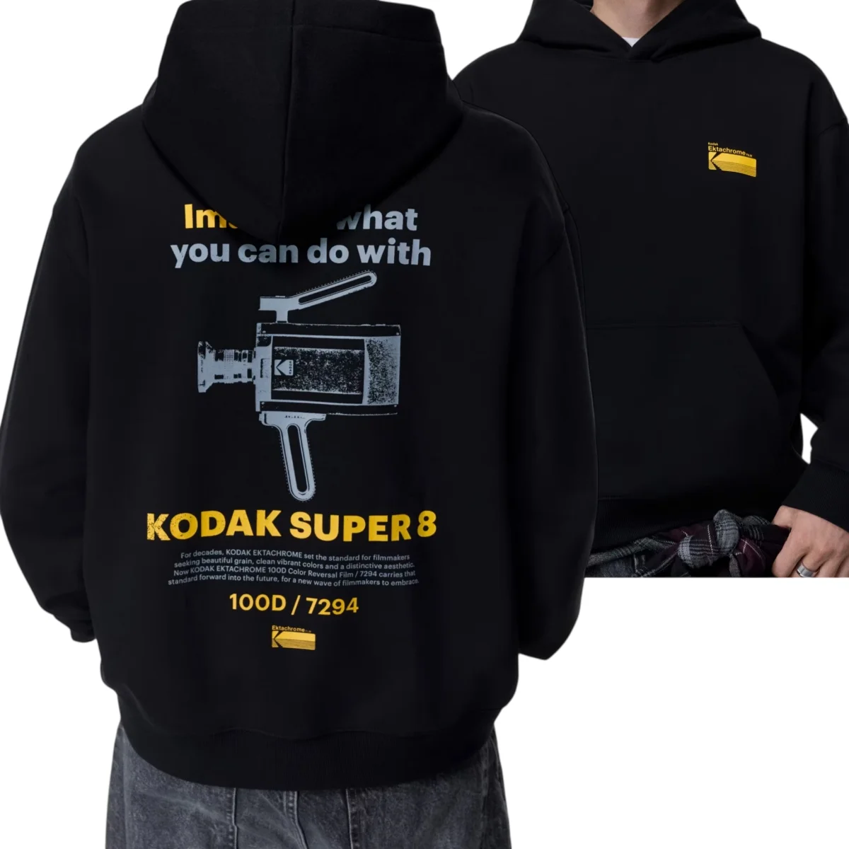 2026 Kodak Ektachrome Vintage Hoodie Tops 100% Baumwolle Fan-Geschenke Farbwechsel-Filmgrafiken Herren- und Damen-Loose-Fit Y2K Tops – Detail 5
