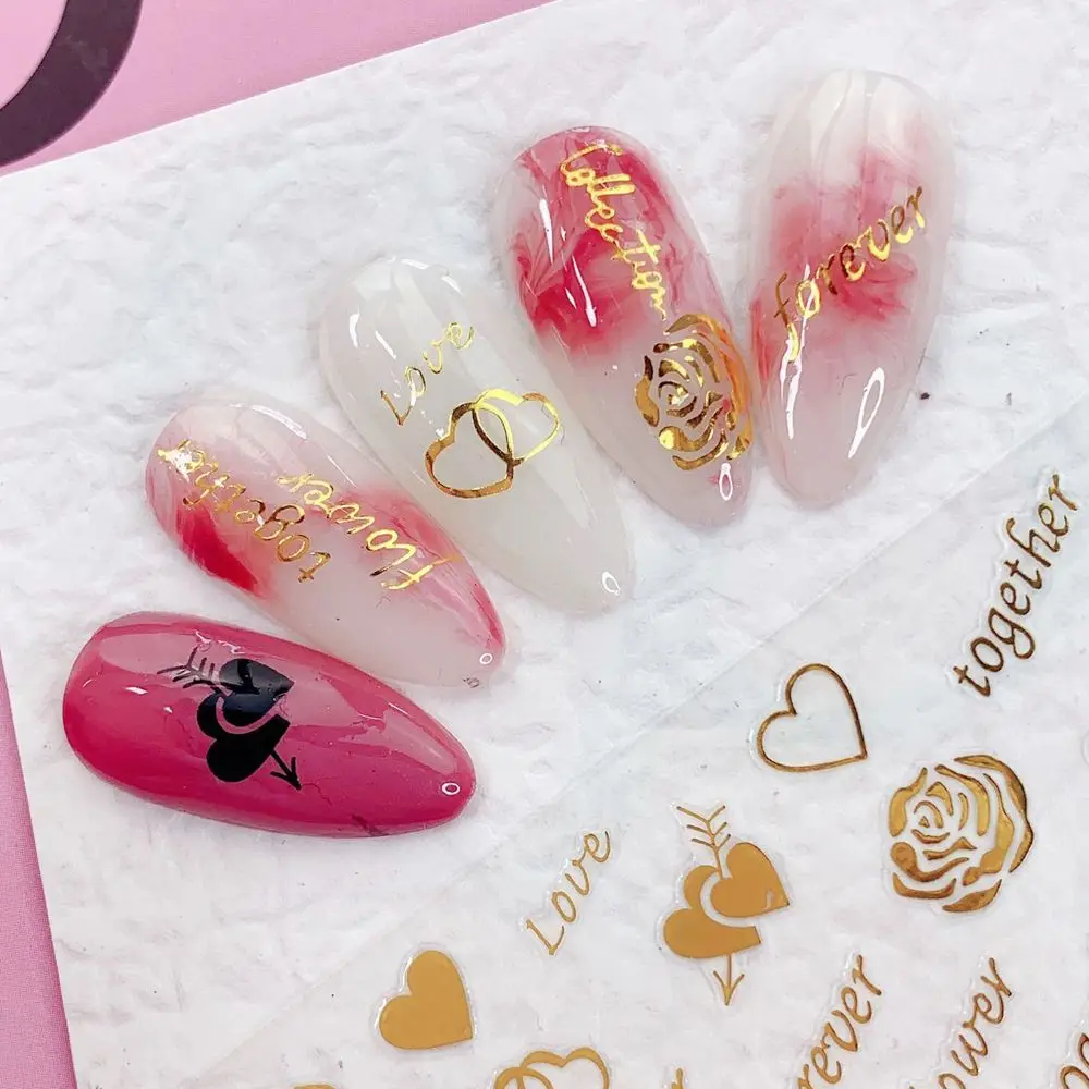 Silber Englisch Brief Liebe Rose Herz Blume Valentinstag Nagel Aufkleber Nail Art Dekorationen Maniküre Zubehör Nagel Aufkleber