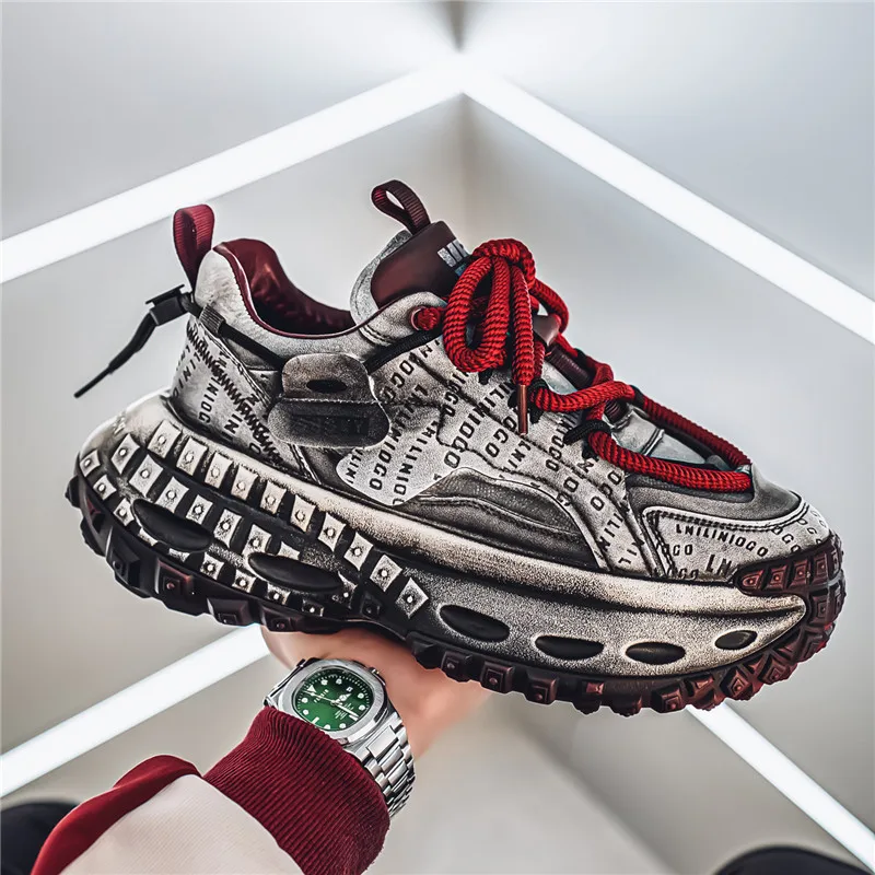 2026 New Platform Casual Men's Shoes Chunky Sneakers for Man Outdoor Non-slip Solid Colour Thick Sole Comefortable Vintage Style