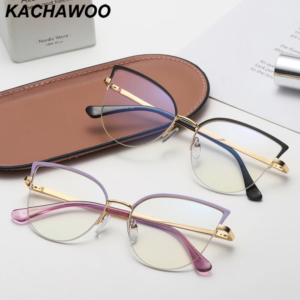 

Kachawoo half rim optical glasses blue light female cat eye glasses frame metal European style women stylish decoration black