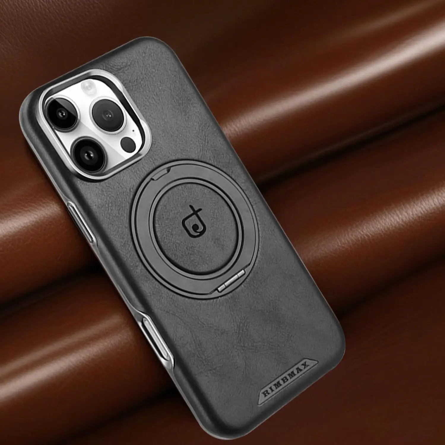 

360 Metal Bracelet Magnetic Charging Case For iPhone 11 12 13 14 15 16 Pro Max 16 Plus Brown Leather Shockproof Kickstand Cover