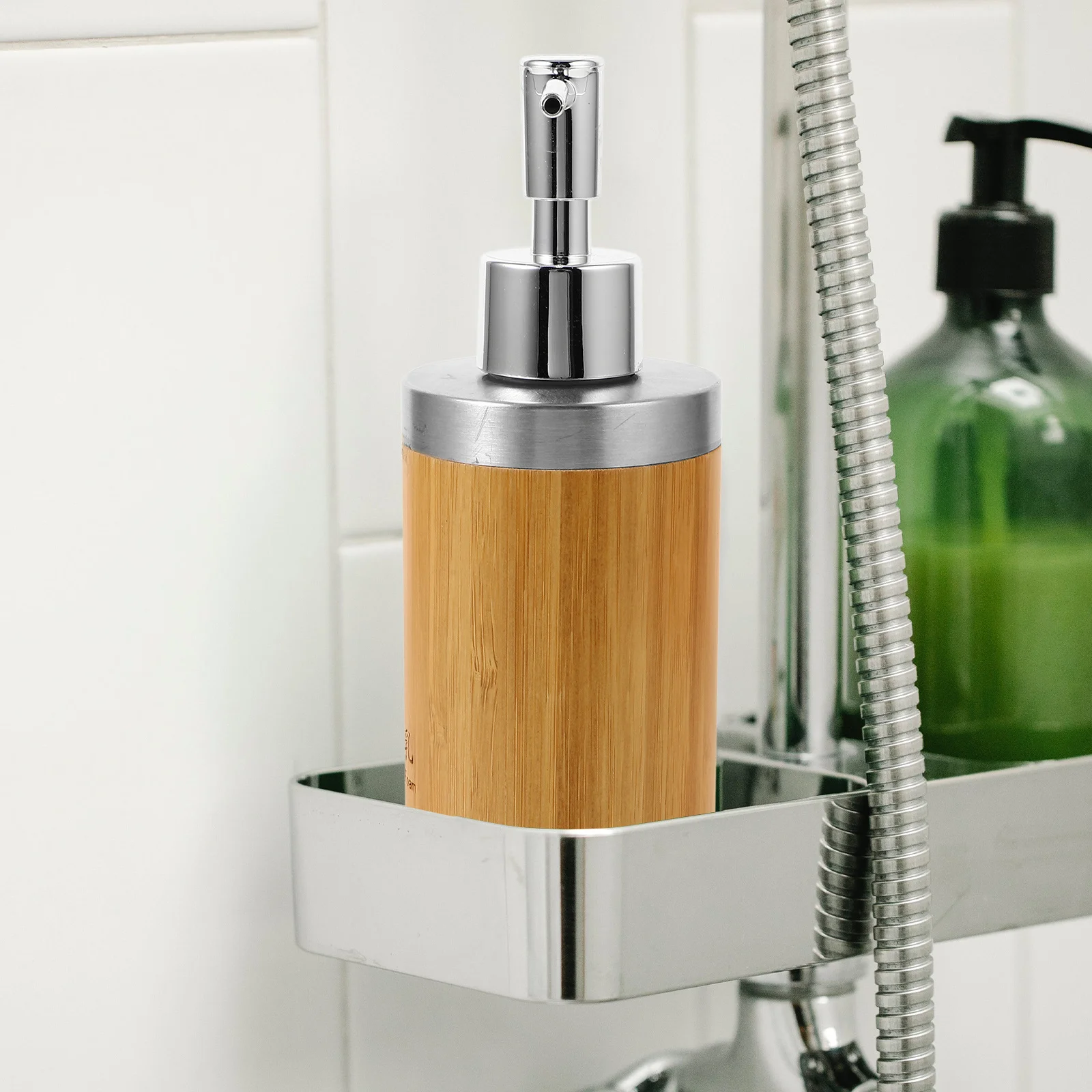 

Refillable Press Type Lotion Dispenser Bamboo Plastic Stainless Steel Soap Container for Home Hotel Kitchen Bathroom Decorative