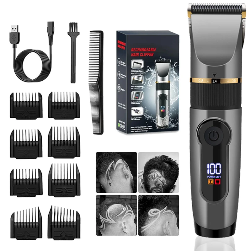 Professional Hair Clipper Rechargeable Electric Trimmer For Men Beard Kids Barber Cutting Machine Haircut LED Screen Waterproof