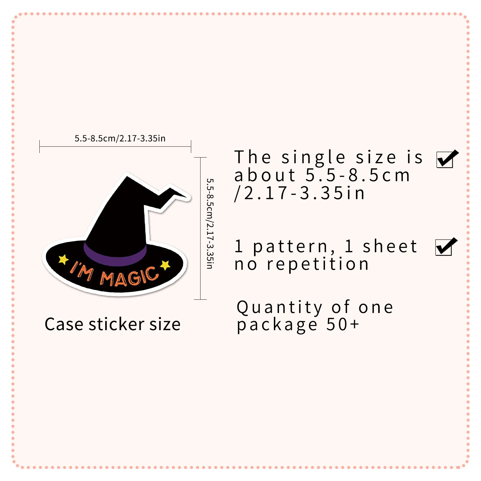 50pcs Witch Hat Stickers, Halloween Stickers, Cartoon Ghost Pumpkin Stickers, Gothic Decals, Waterproof Decorative Stickers view 3