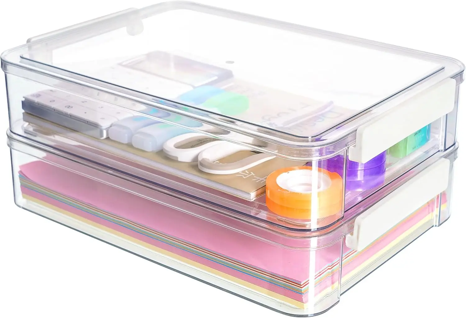

2-Pack Clear Plastic Storage Bins with Lids, Stackable for Organizing A4 Paper, Documents, Crafts