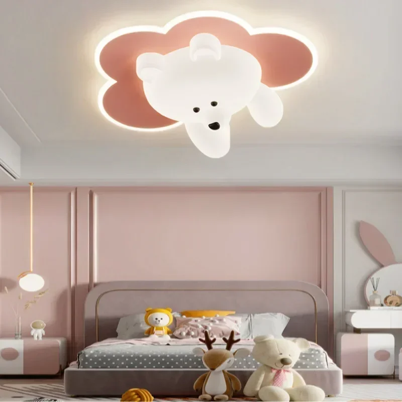 Minimalist Bear Ceiling Light Cream Ceiling Lamp LED Cute  For Bedrooms Children's Room Lighting Fixtures Study Hanging Lamp