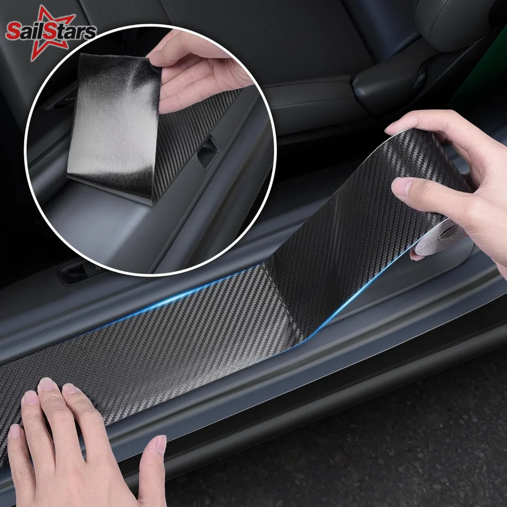 3/5/10M 3D Carbon Fiber Car Stickers DIY Paste Protector Strip Auto Door Sill Side Mirror Anti Scratch Waterproof Film