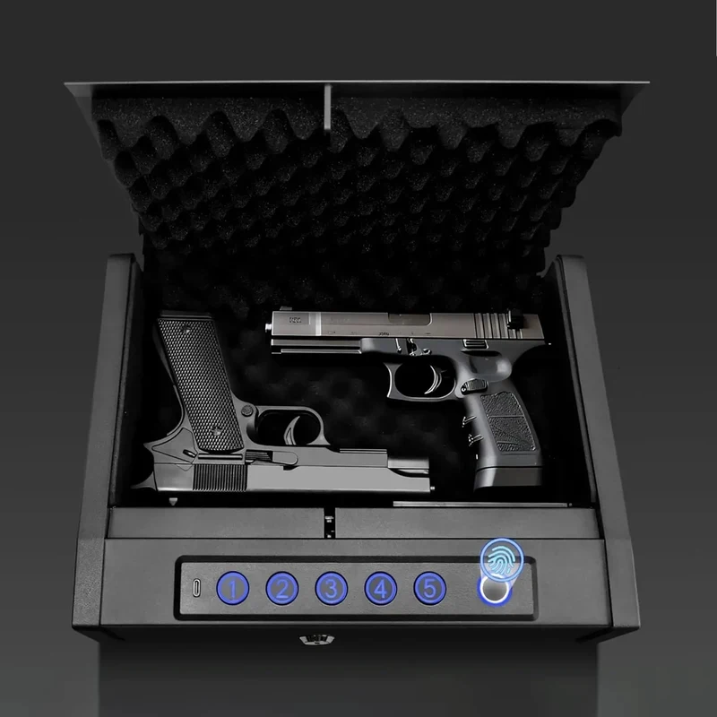 High Security Anti Theft Fingerprint Password Safe Box Shockproof Vehicle Mounted Handgun Gun Safe for Valuables Quick Access