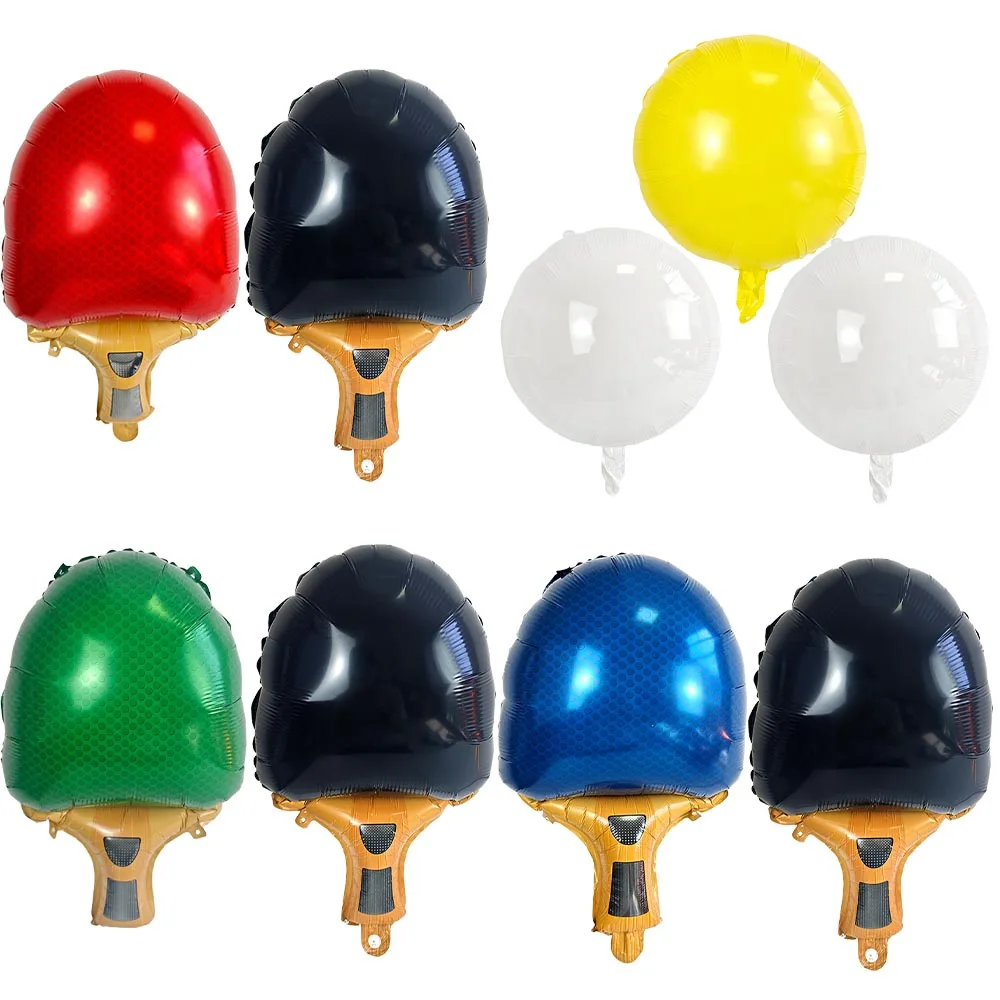 Table Tennis Racket Foil Balloon Multicolor Ping Pong Paddle Balloons with Ping Pong Balls Sports Theme Birthday Party Decor