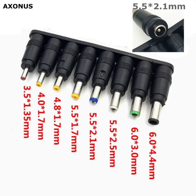 8pcs/ DC 5.5X2.1mm Female Jack Plug Adapter Connectors to 6.3 6.0 5.5 4.8 4.0 3.5mm 2.5 2.1 1.7 1.35mm Male Tips Power Adaptor