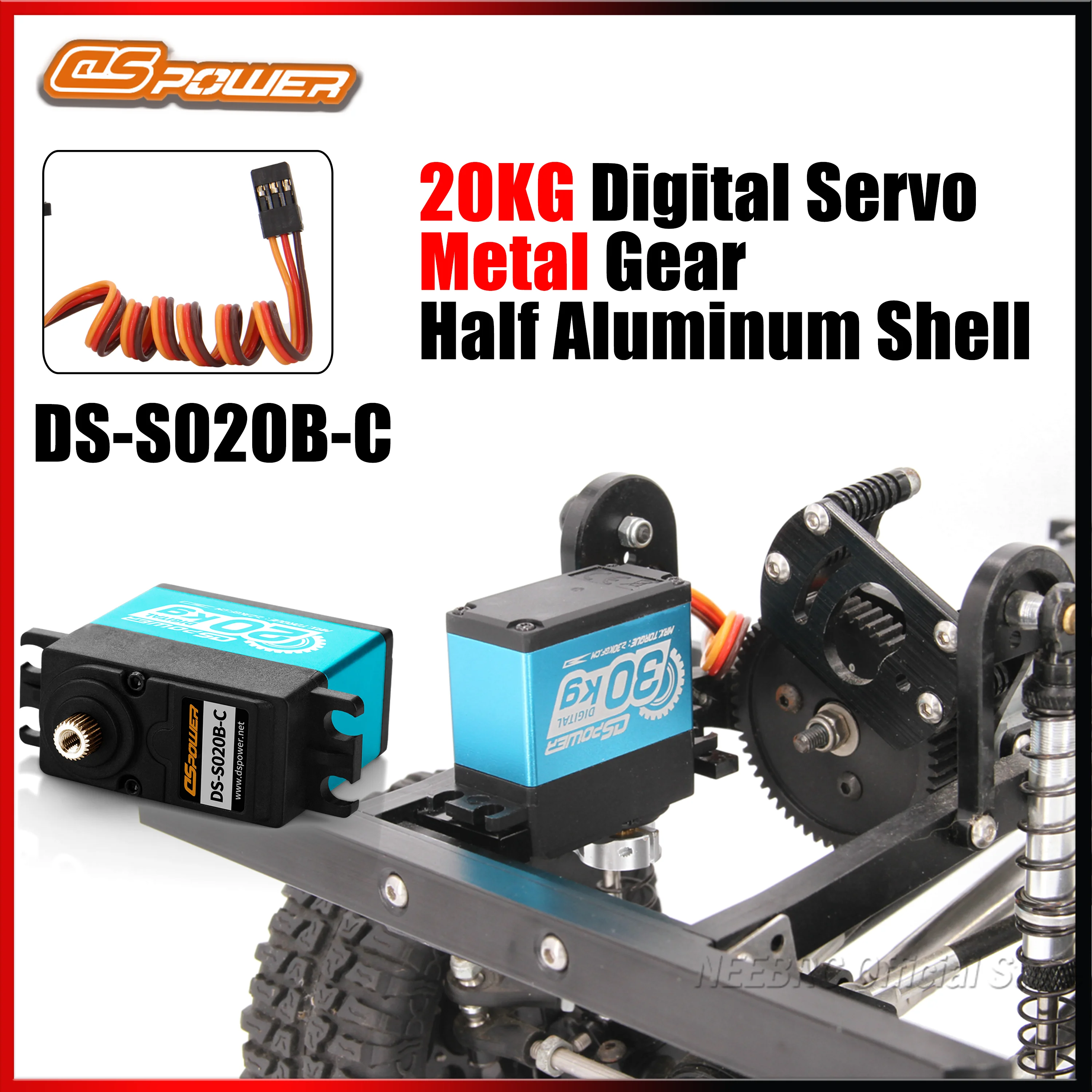 

DSpower 20KG Metal Gear Standard Waterproof High Speed Large Torque Digital Servo Motor Blue for 1/8 1/10 RC Car Toy Accessories