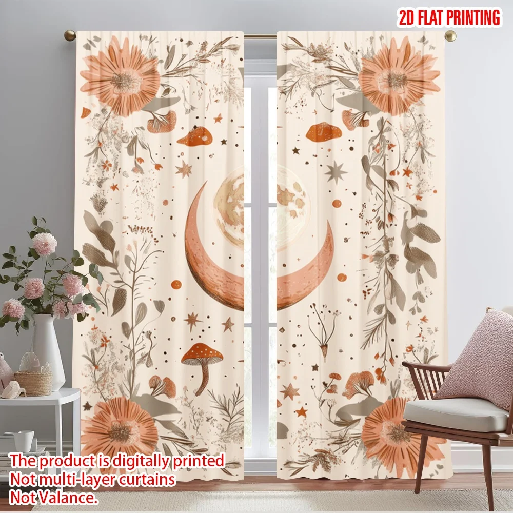 2pcs,2D plane printing Creative Curtains Celestial Blooms Versatile Polyester Fabric (without rod) Versatile All for Living Room