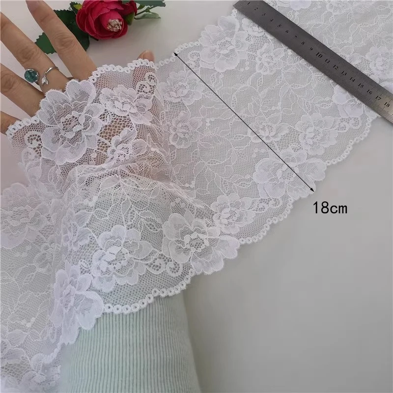 2 Yards schwarzer und weißer Spitzenstoff, Blumenspitze, DIY-Ärmel, Rock, Dekoration, Kleidungszubehör, 18 cm breit – Detail 4