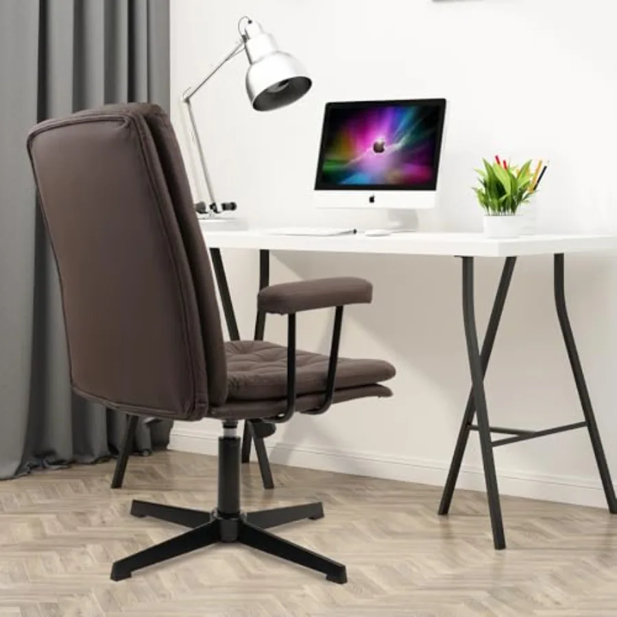 كرسي مكتب بدون عجلات كراسي مكتب متقاطعة من الجلد مع أذرع كرسي كمبيوتر حديث بأرجل متقاطعة وسط الظهر قابل للتعديل #6
