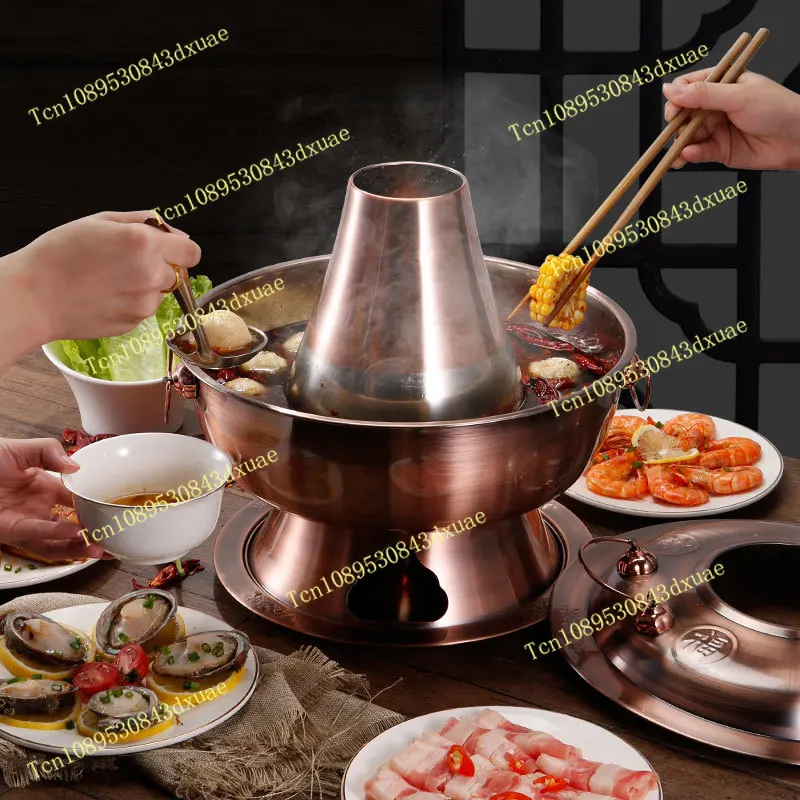 Deluxe Chinese Style Stainless Steel Charcoal Hot Pot 28/32/34/36 Cooking Copper Thai Shabu Pot