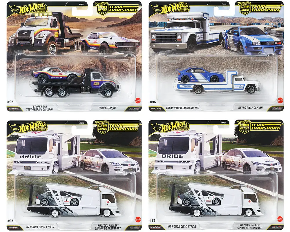 New Hot Wheels Transporter Pack Multiple Classic Car Styles Corrado Civic Camaro Simulation Alloy Model Hobby Ornament Boy Gift