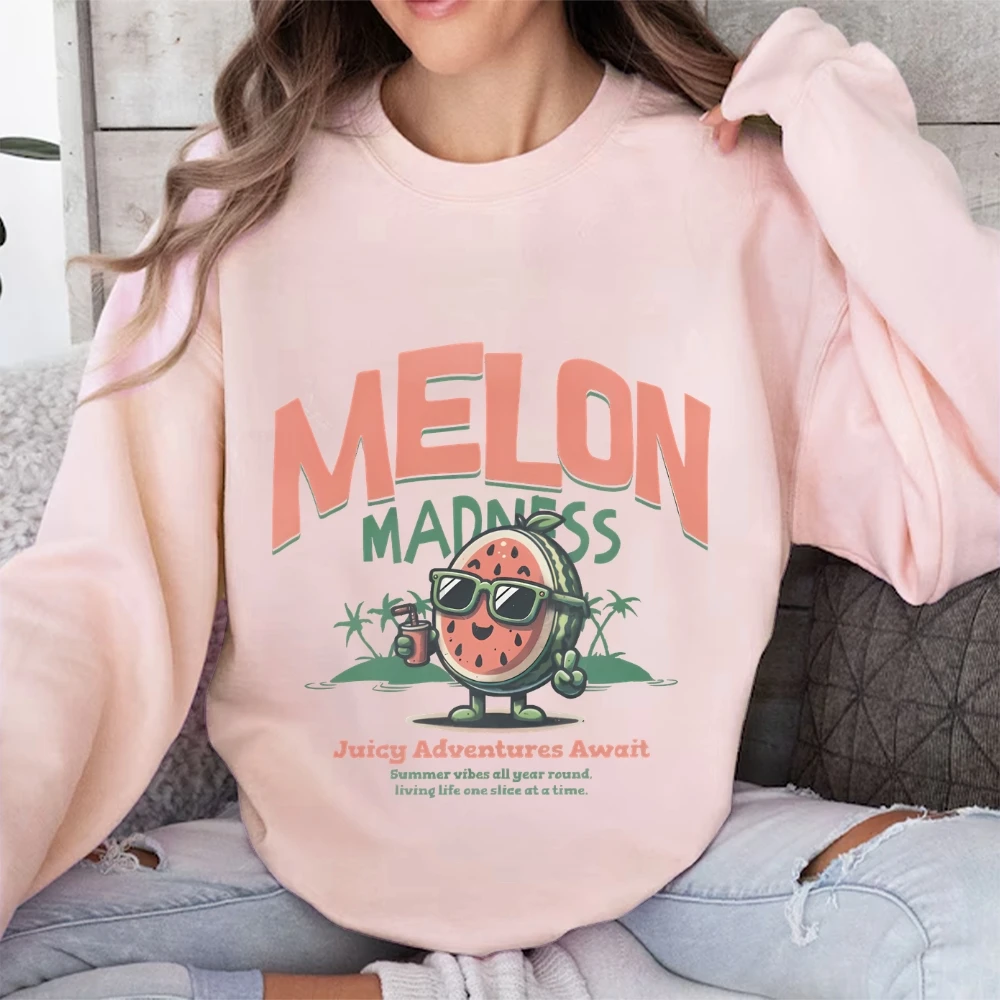 Summer Vibes Watermelon Sweatshirt Cute Melon Retro Fruit Outfit Summer Break Tee Boho Natural Sweater Casual Vibes Graphic Tee