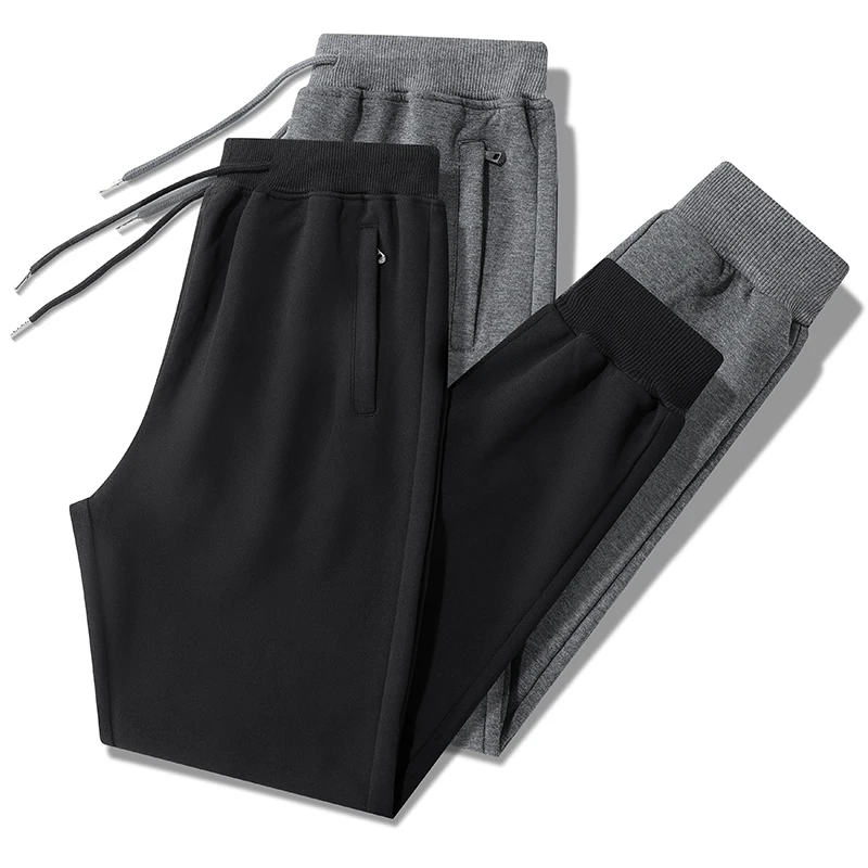 Men's Summer Pants Thin Breathable Sweats Jogger Cool Pants Big Elastic Waist Trouser Male Plus Size Zip Pocket Work 6XL Black